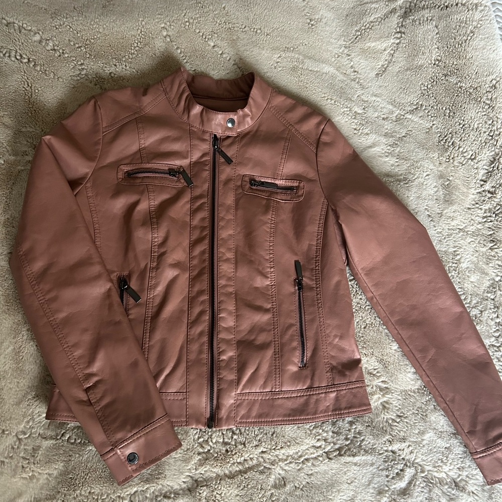 Salmon Faux Leather Jacket
